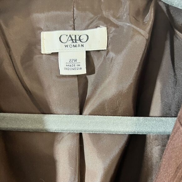 Cato 3 Button Blazer Sz 22W Cotton Blend Textured Brown Corpcore Career Chic - Picture 3 of 8